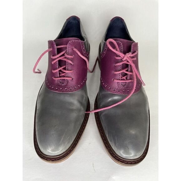 Cole Haan Gray Patent Leather Purple Pebbled Oxfords Shoes Men Sz 9M US/42EU - Picture 2 of 11